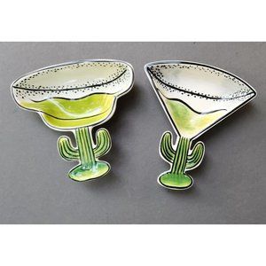 CLAY ART Colorful Margarita Cactus Shaped Serving Bowls Taco Dishes